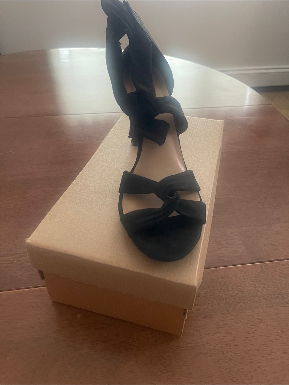 New York & Company Black Knot-Front Ankle Tie Heels